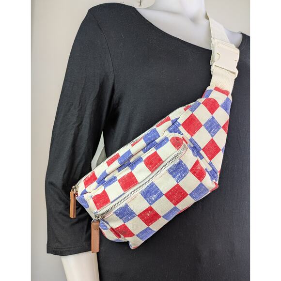 Mad Love Belt Bag Red Blue Checkered Crossbody Fanny Pack Festival  Streetwear - Picture 2 of 11
